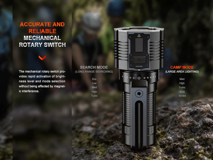 Fenix LR60R powerful rechargeable LED flashlight with 21,000 lumens brightness for search, rescue, and professional applications