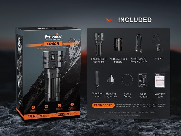 Fenix LR60R powerful rechargeable LED flashlight with 21,000 lumens brightness for search, rescue, and professional applications