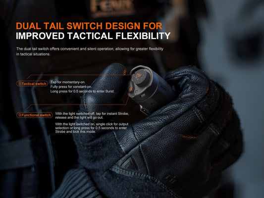 Fenix TK17 dual switch tactical LED flashlight with 3600 lumens brightness for defense, duty, and outdoor lighting