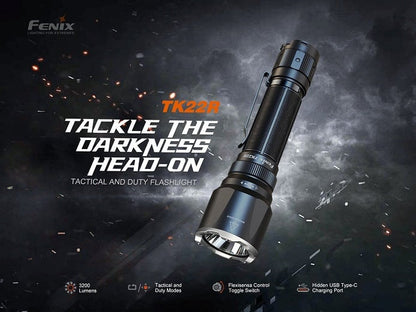 Fenix TK22R rechargeable tactical and duty LED flashlight with 3200 lumens brightness for law enforcement and outdoor use