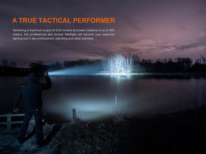 Fenix TK22R rechargeable tactical and duty LED flashlight with 3200 lumens brightness for law enforcement and outdoor use