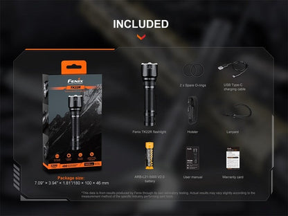 Fenix TK22R rechargeable tactical and duty LED flashlight with 3200 lumens brightness for law enforcement and outdoor use