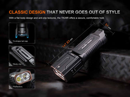 Fenix TK28R rechargeable tactical LED flashlight – High-output rugged duty torch