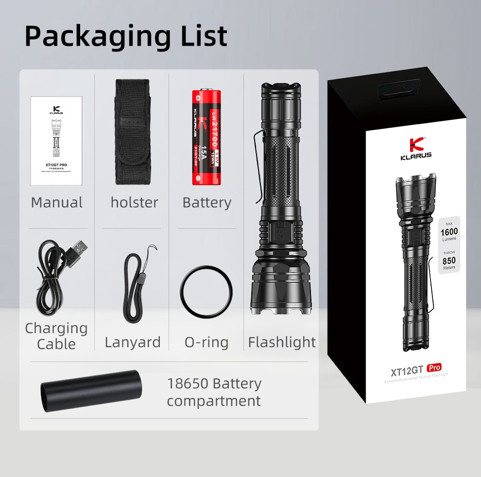 Klarus XT12GT PRO Long Throw Tactical Flashlight