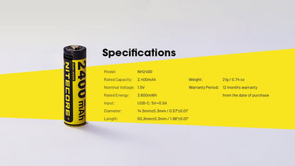 Nitecore NH2400 2400mAh Rechargeable Battery Rechargeable Batteries Nitecore 