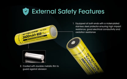 Nitecore NL1836 18650 Li-ion rechargeable 3600mAh battery for flashlights, headlamps, and portable electronic devices