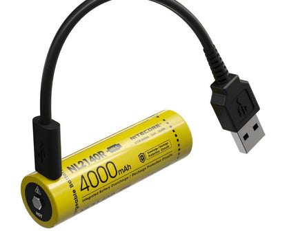 Nitecore NL2140R 21700 4000mAh USB-C rechargeable Li-ion battery for flashlights, headlamps, and high-performance electronic devices