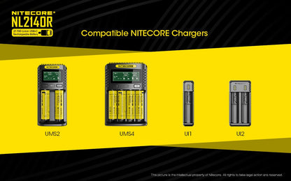 Nitecore NL2140R 21700 4000mAh USB-C rechargeable Li-ion battery for flashlights, headlamps, and high-performance electronic devices