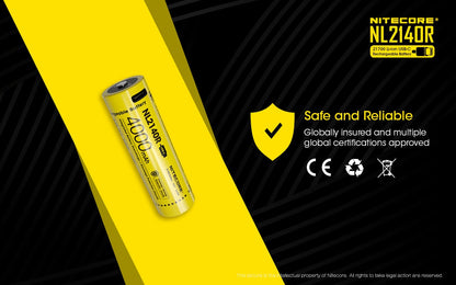 Nitecore NL2140R 21700 4000mAh USB-C rechargeable Li-ion battery for flashlights, headlamps, and high-performance electronic devices