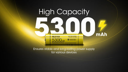 Nitecore NL2153 21700 Li-ion rechargeable 5300mAh battery for flashlights, headlamps, and high-performance electronic devices