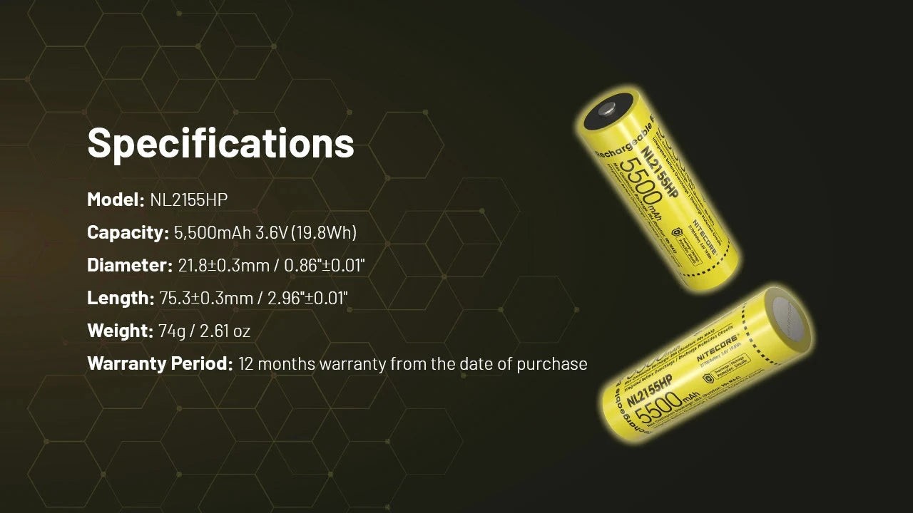 Nitecore NL2155HP 5500mAh Rechargeable 21700 Battery Rechargeable Batteries Nitecore 