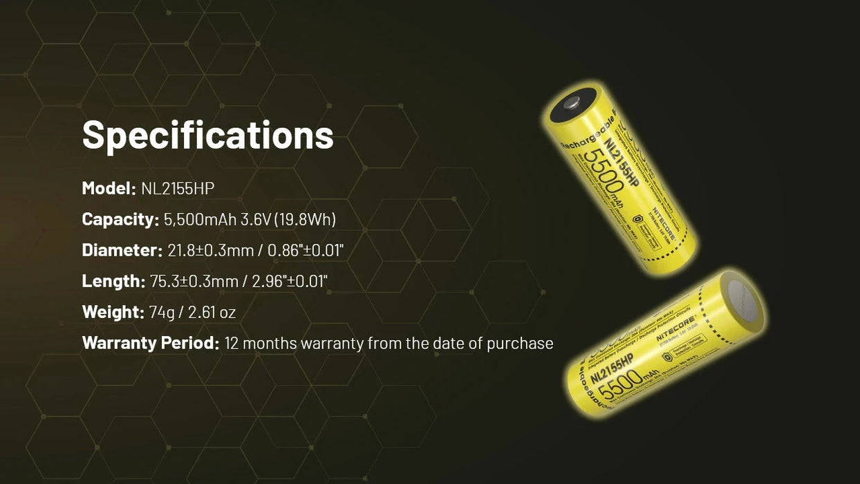Nitecore NL2155HP 5500mAh Rechargeable 21700 Battery Rechargeable Batteries Nitecore 
