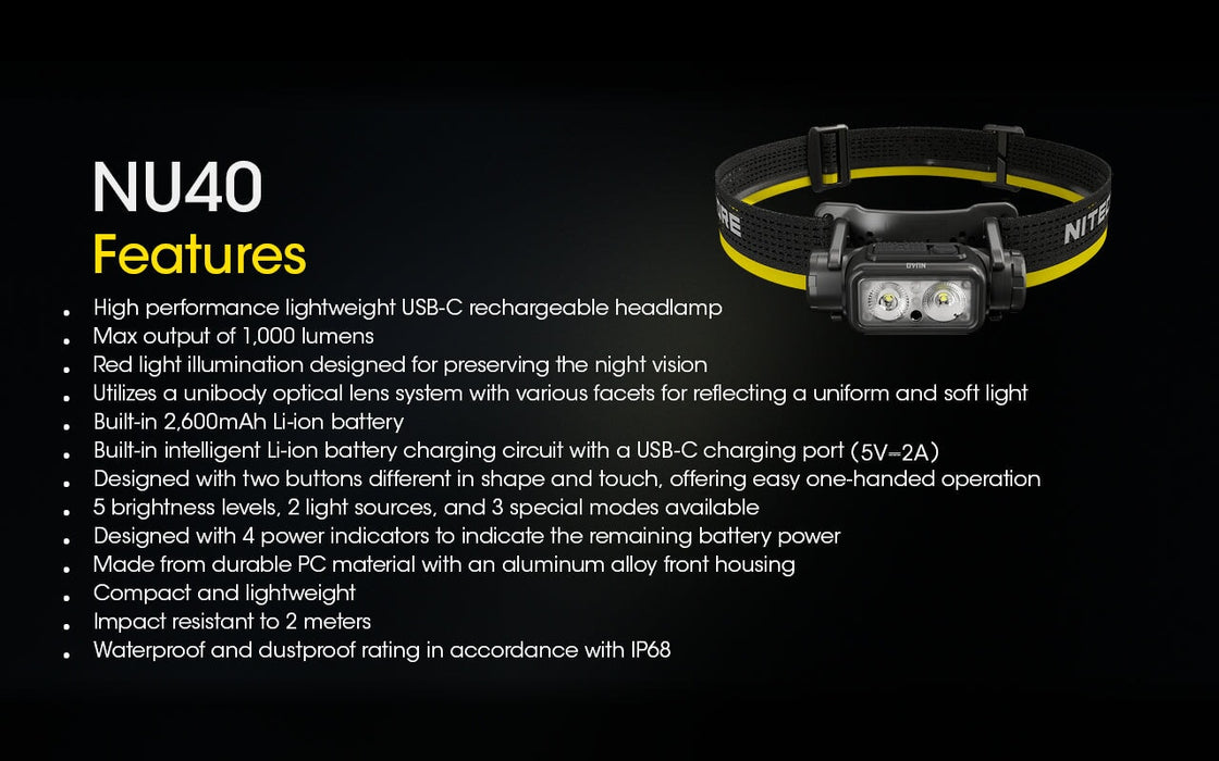 NITECORE NU21 360 Lumen Ultralight Rechargeable Headlamp - Black Headlamp Nitecore 