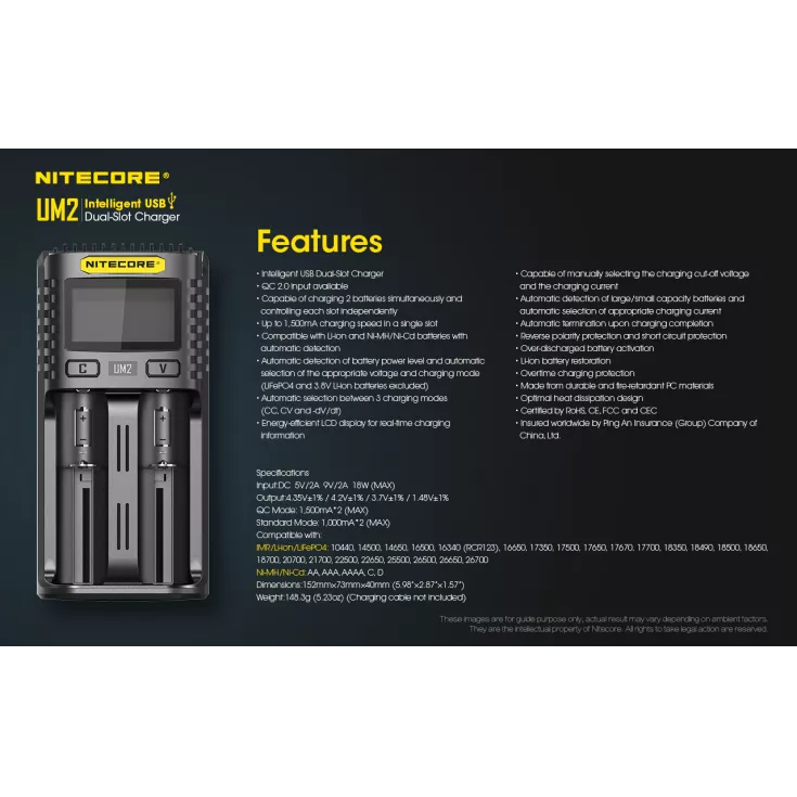 Nitecore UM2 Intelligent USB-C Dual-Slot Battery Charger Battery Charger Nitecore 