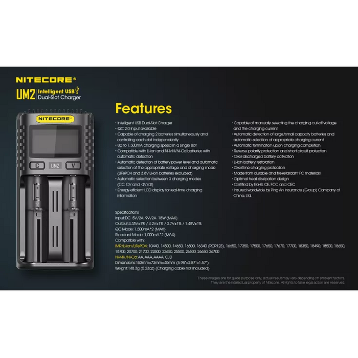 Nitecore UM2 Intelligent USB-C Dual-Slot Battery Charger Battery Charger Nitecore 