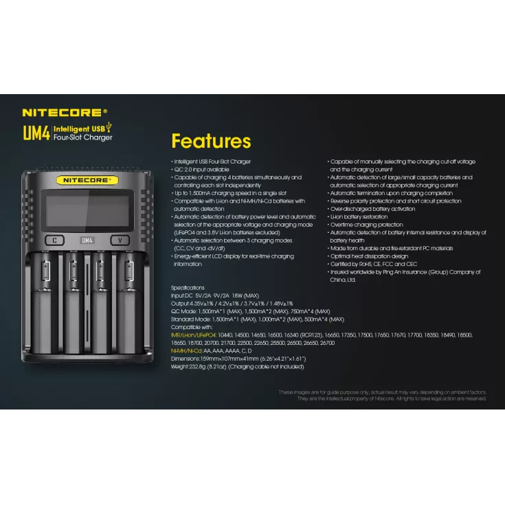Nitecore UM4 Intelligent USB-C Four-Slot Battery Charger Battery Charger Nitecore 