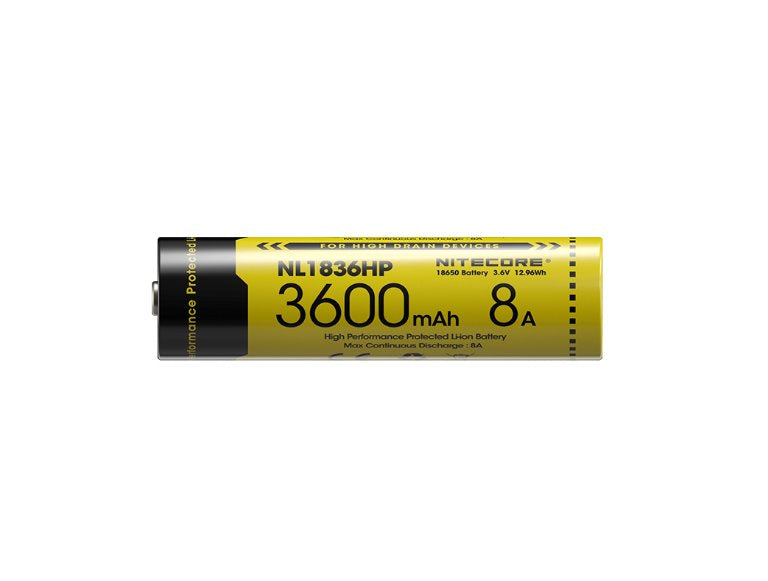Nitecore NL1836HP 18650 high-performance 3600mAh rechargeable Li-ion battery for flashlights, headlamps, and electronic devices