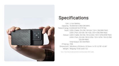 “Nitecore 10,000mAh pocket power bank with built-in charging cable – Compact fast-charge portable battery”