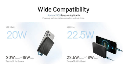 “Nitecore 10,000mAh pocket power bank with built-in charging cable – Compact fast-charge portable battery”