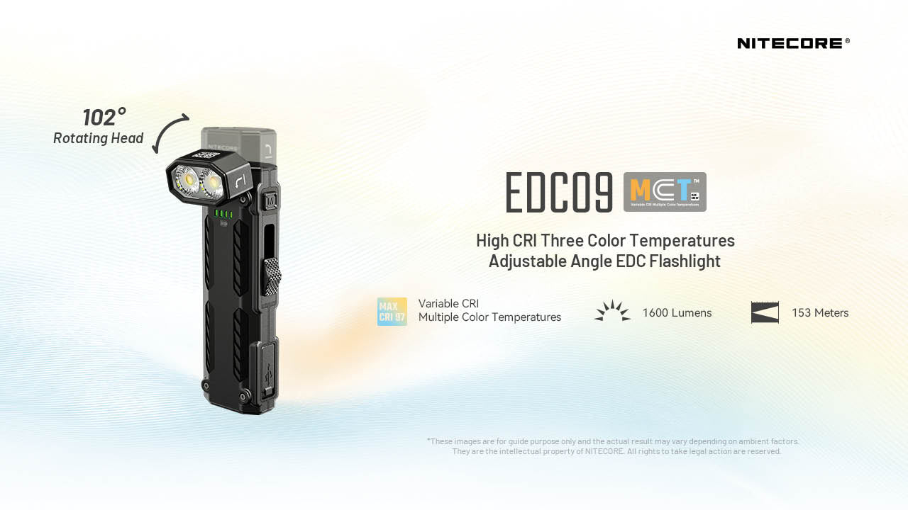 “Nitecore EDC09 1600 lumen rechargeable EDC flashlight – Slim high-output everyday carry torch”