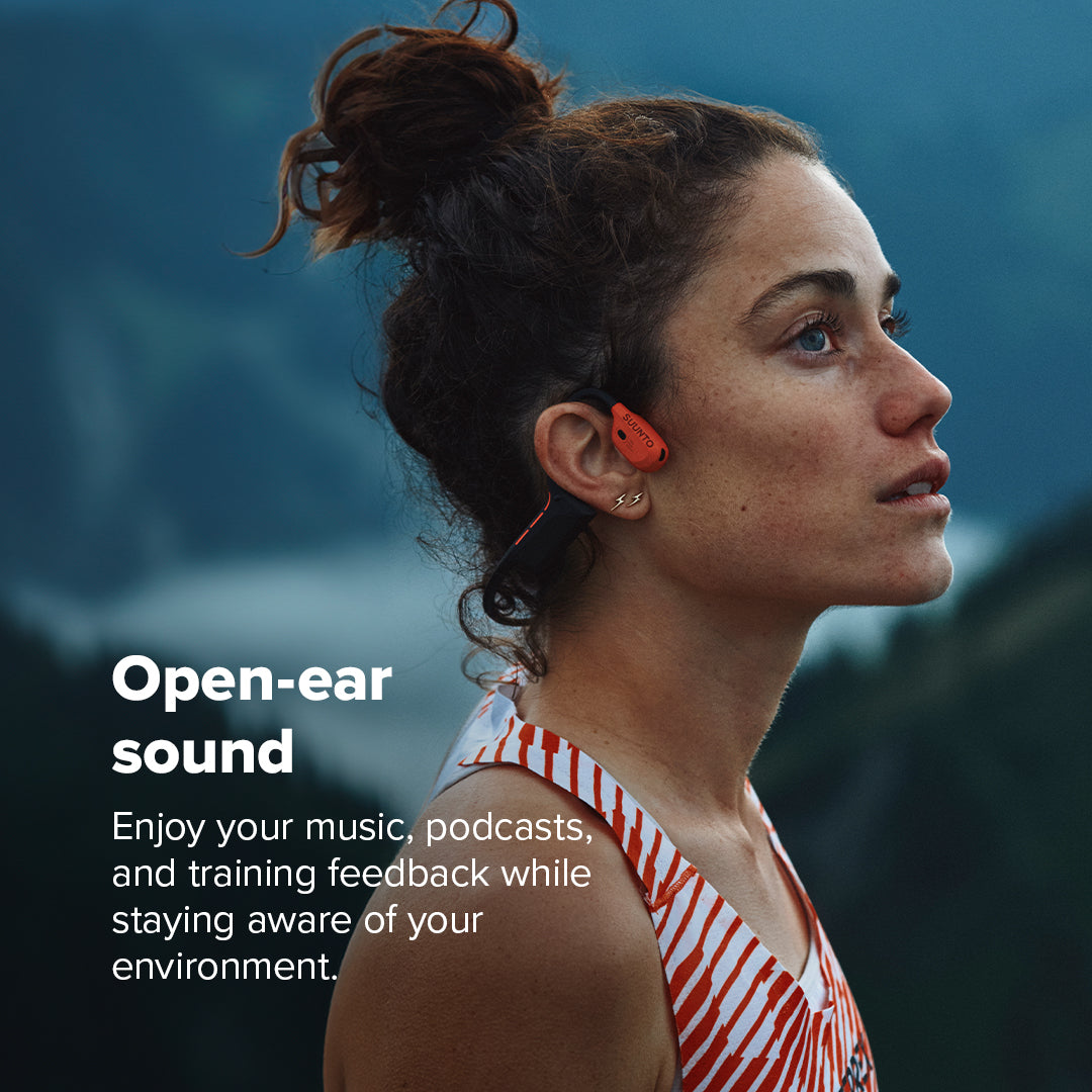 Suunto Wing 2 open-ear sports headphones designed for cycling, running, and outdoor training with wireless Bluetooth connectivity