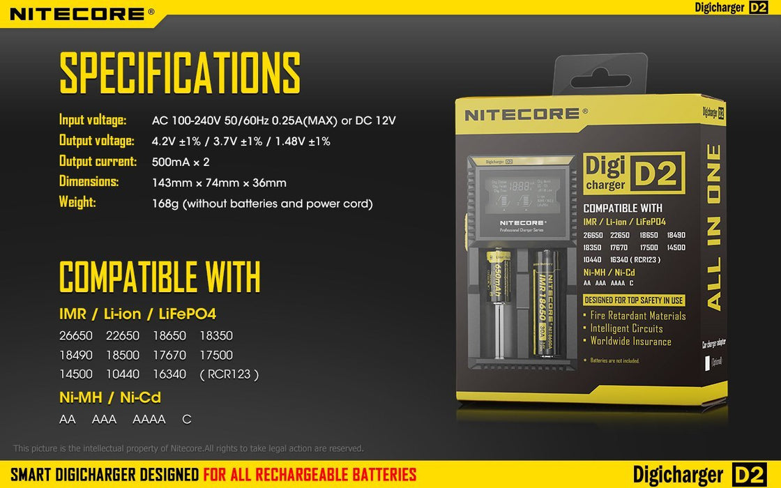 Nitecore D2 Digi Universal Battery Charger Battery Charger Nitecore 