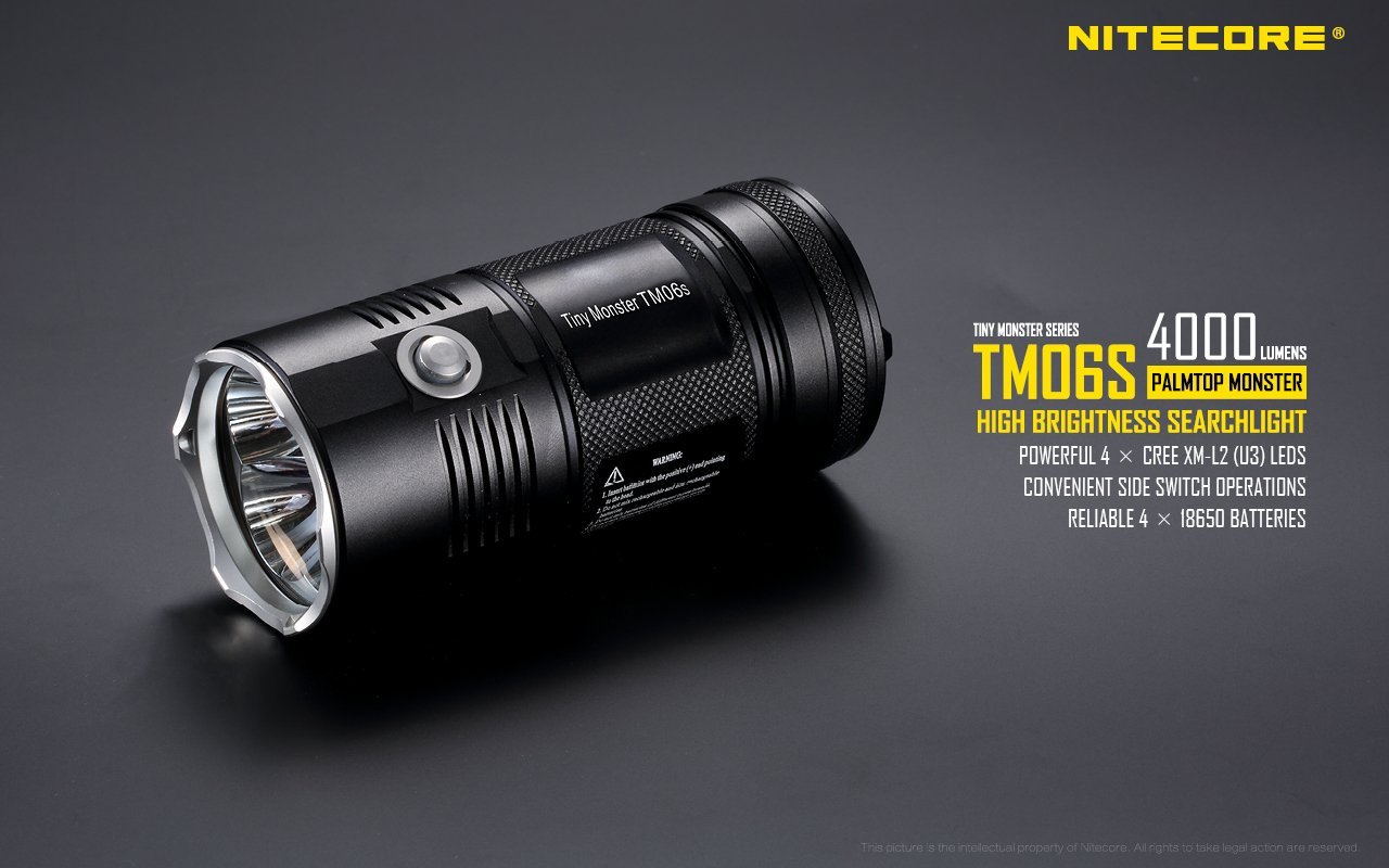 Nitecore TM06S Tiny Monster rechargeable LED flashlight with 4000 lumens brightness for search, camping, and professional lighting