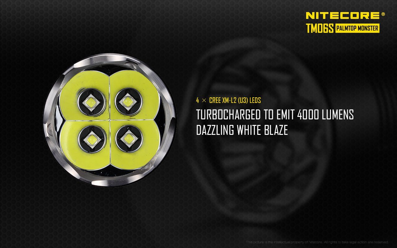 Nitecore TM06S Tiny Monster rechargeable LED flashlight with 4000 lumens brightness for search, camping, and professional lighting