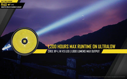 Nitecore R40 V2 rechargeable LED flashlight with 1200 lumens brightness and wireless charging for patrol, duty, and professional lighting
