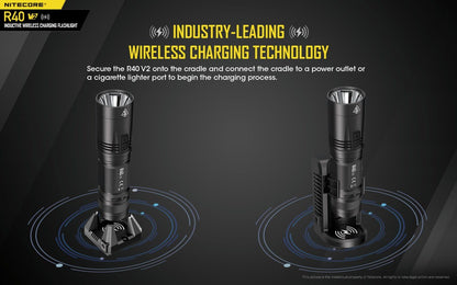 Nitecore R40 V2 rechargeable LED flashlight with 1200 lumens brightness and wireless charging for patrol, duty, and professional lighting