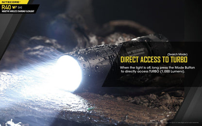 Nitecore R40 V2 rechargeable LED flashlight with 1200 lumens brightness and wireless charging for patrol, duty, and professional lighting