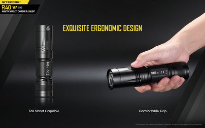 Nitecore R40 V2 rechargeable LED flashlight with 1200 lumens brightness and wireless charging for patrol, duty, and professional lighting