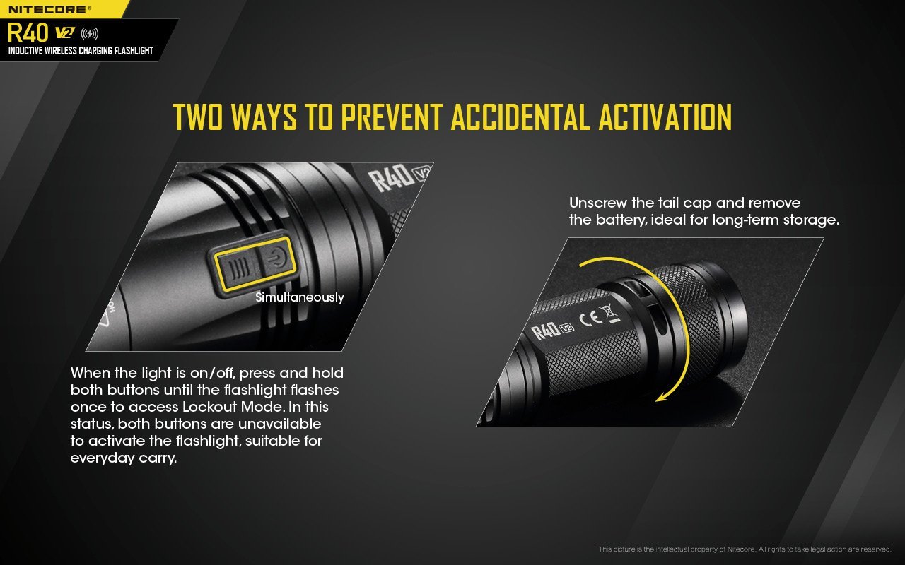 Nitecore R40 V2 rechargeable LED flashlight with 1200 lumens brightness and wireless charging for patrol, duty, and professional lighting