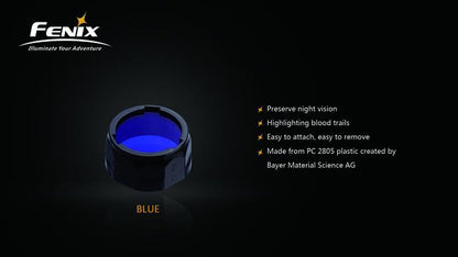Fenix AOF-S+ blue filter flashlight lens for tracking and enhanced visibility during tactical, hunting, and outdoor activities