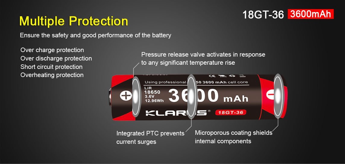 Klarus 18GT-36 3600mAh 18650 Battery Rechargeable Batteries Klarus 