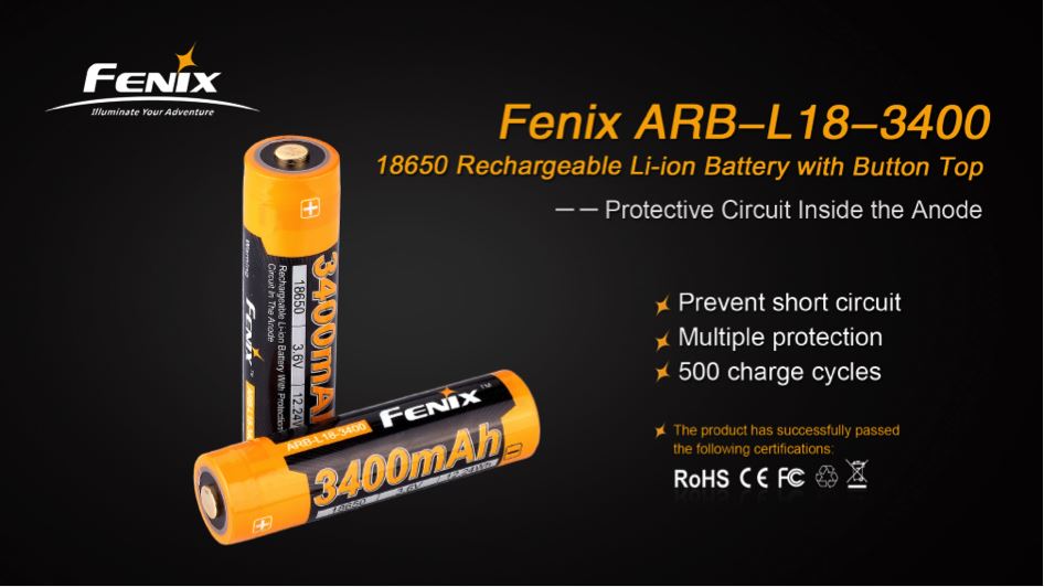 Fenix ARB-L18-3400 18650 3400mAh Button Top Li-on Battery Rechargeable Batteries Fenix 