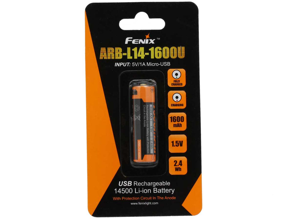 Fenix ARB-L14-1600U 14500 1600mAh 1.5V Lithium Button Top Battery with Micro USB Charging Port Rechargeable Batteries Fenix 