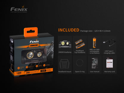 Fenix HM65R dual beam rechargeable LED headlamp with 1400 lumens brightness for running, hiking, and outdoor activities