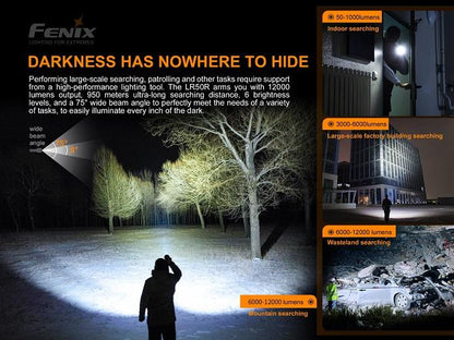 Fenix LR50R rechargeable multifunctional LED searchlight with 12,000 lumens brightness for search, rescue, and outdoor professional lighting