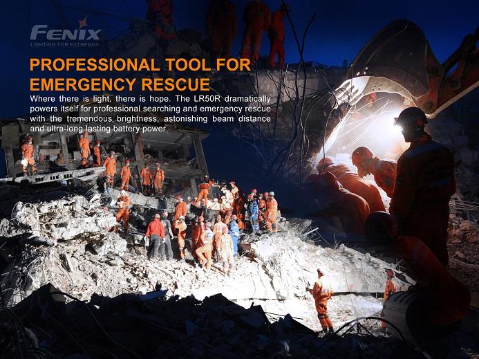 Fenix LR50R rechargeable multifunctional LED searchlight with 12,000 lumens brightness for search, rescue, and outdoor professional lighting