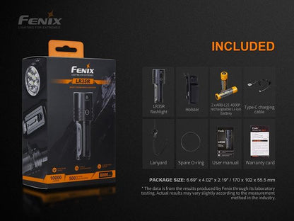 Fenix LR35R rechargeable LED flashlight with 10,000 lumens brightness for search, rescue, and professional outdoor lighting