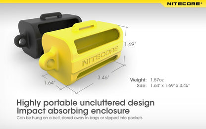 Nitecore NBM40 silicone battery magazine holder for storing four 18650 rechargeable batteries safely during travel and outdoor use