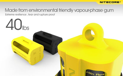 Nitecore NBM40 silicone battery magazine holder for storing four 18650 rechargeable batteries safely during travel and outdoor use