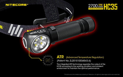 Nitecore HC35 USB rechargeable L-shape detachable LED headlamp flashlight with 2700 lumens brightness for work, camping, and outdoor lighting