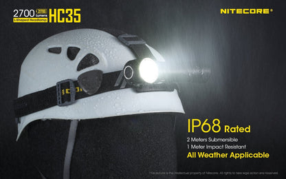 Nitecore HC35 USB rechargeable L-shape detachable LED headlamp flashlight with 2700 lumens brightness for work, camping, and outdoor lighting