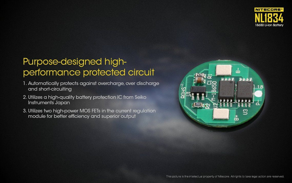 Nitecore NL1834 18650 3400mAh 3.7V Protected Lithium Ion (Li-ion) Button Top Battery Rechargeable Batteries Nitecore 