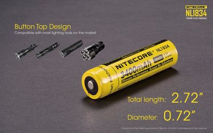Nitecore NL1834 18650 3400mAh protected 3.7V Li-ion button top rechargeable battery for flashlights and high-performance electronics