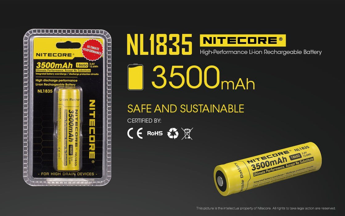 Nitecore NL1835 18650 3500mAh 3.6V Protected Lithium Ion (Li-ion) Button Top Battery Rechargeable Batteries Nitecore 
