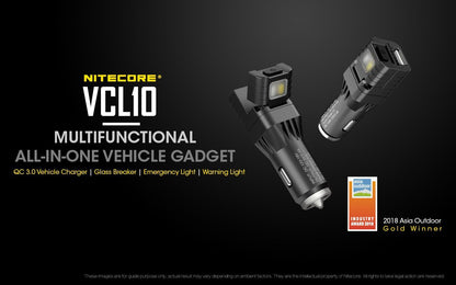 Nitecore VCL10 QC 3.0 USB car charger with built-in white and red LED flashlight magnetic base for travel and emergency use