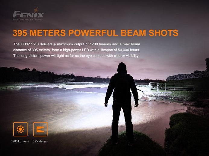 Fenix PD32 V2.0 1200 Lumens 395 meters powerful beam shots 